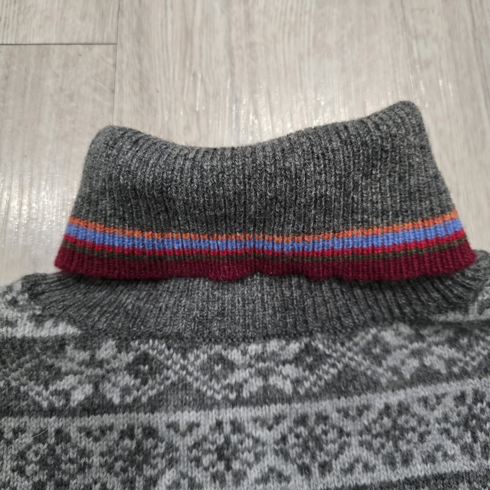 100% Lambswool Sweater Womens Sz L Old Navy Turtleneck Gray Orange Blue Stripes - Picture 5 of 9